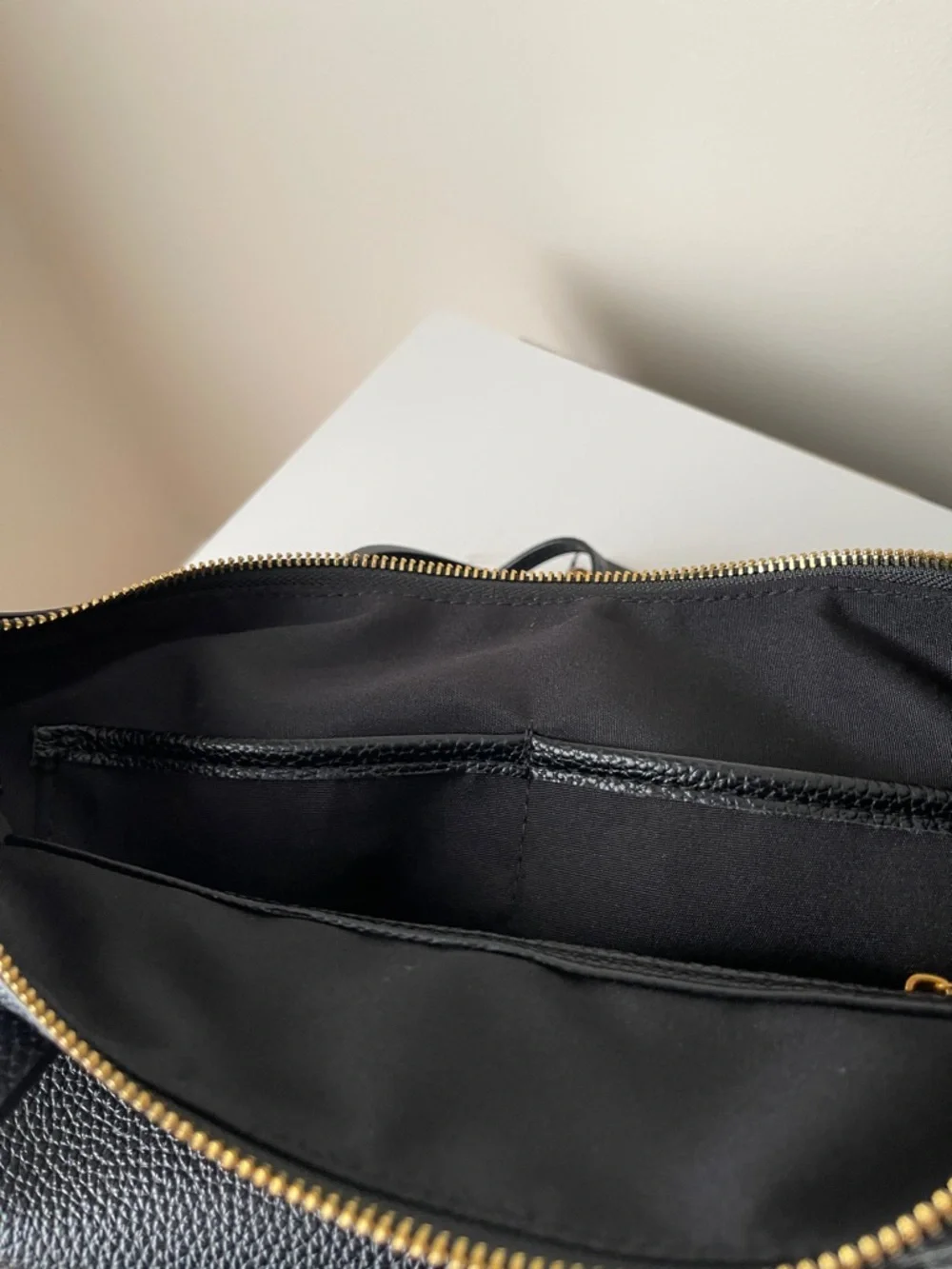 NWT...Tahari Black Pebbled Leather Shoulder Tote with Gold Hardware - Picture 6 of 7